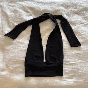 Subdued Black Shimmery Halter Tie Top Size Medium